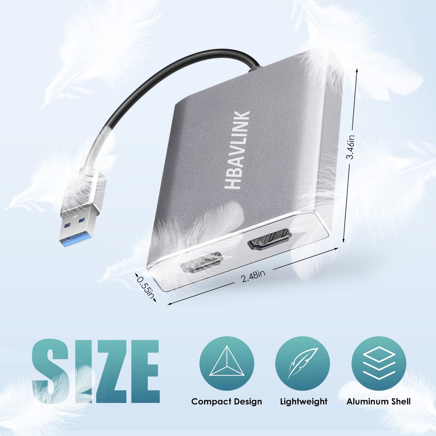 USB 3.0 Dual HDMI Adapter - 4K@30Hz, Windows/Mac Compatible