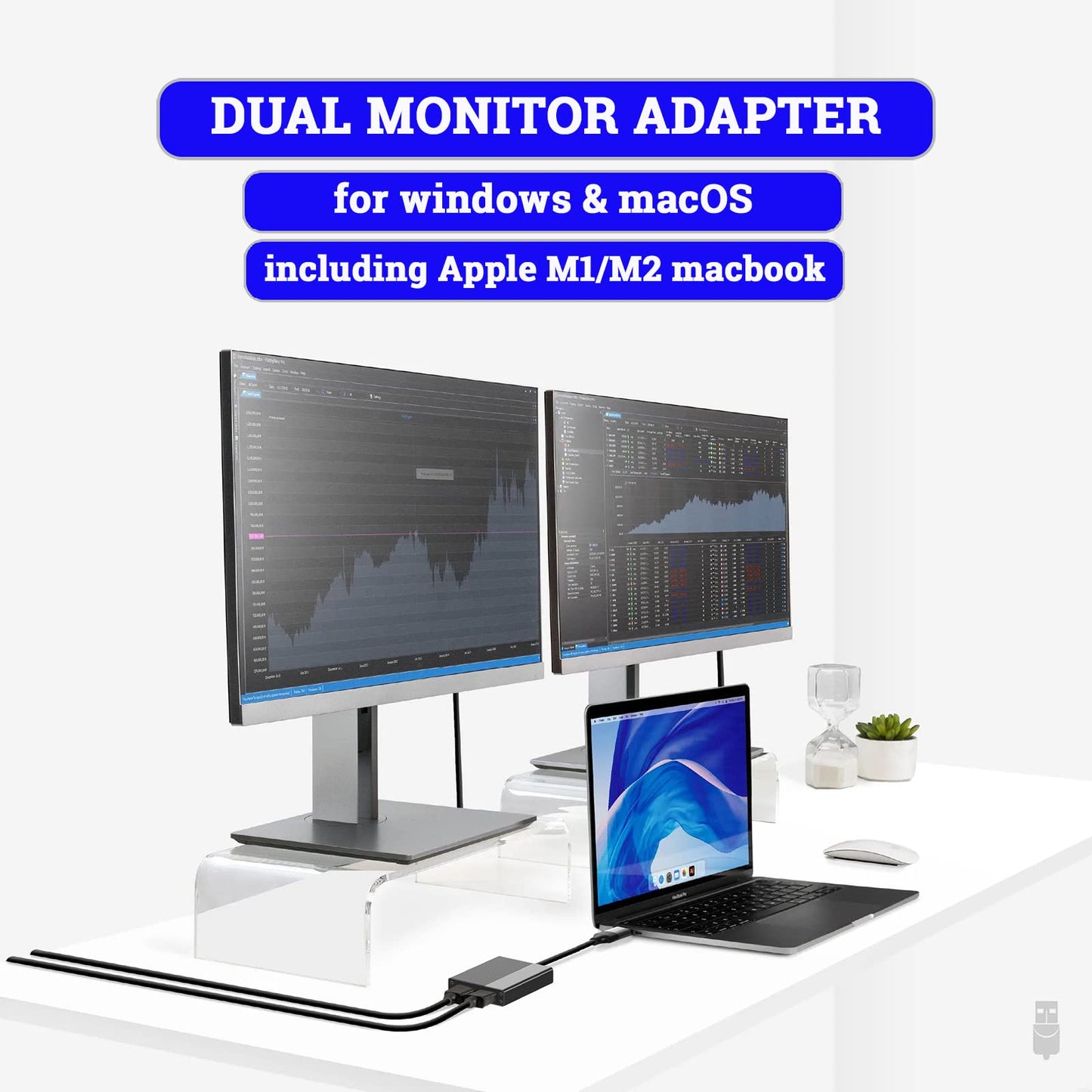 USB Dual Monitor Adapter - 4K 60Hz, Windows/macOS/Android Compatible