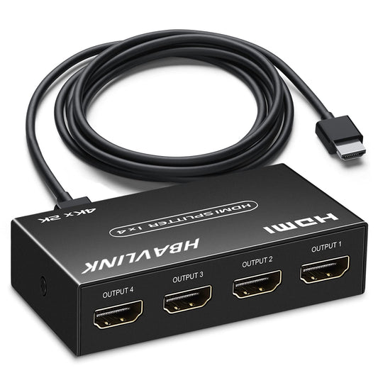 4K HDMI Splitter - 1 in 4 Out - Duplicate/Mirror Screens - HDMI Cable & AC Adapter Included