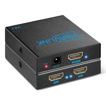 HBAVLINK 4K 120Hz HDMI Splitter 1 in 2 Out - HDCP Bypass, HDR, Dolby Atmos/DTS5.1/7.1-8K HDMI 2.1 Splitter for Playstation 5, X, Apple TV, Xbox Series X, Hue Sync Box, Roku Stick, etc.