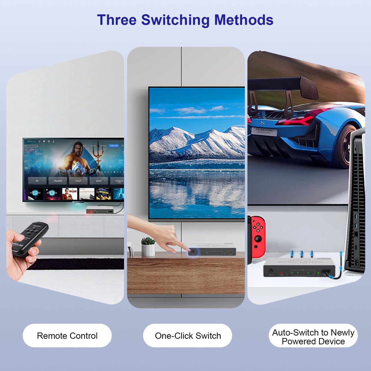 HDMI Switch 5 in 1 Out 4K 60Hz with Remote & Manual Switch,