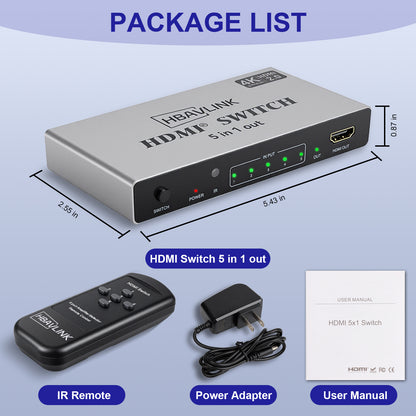 HDMI Switch 5 in 1 Out package list
