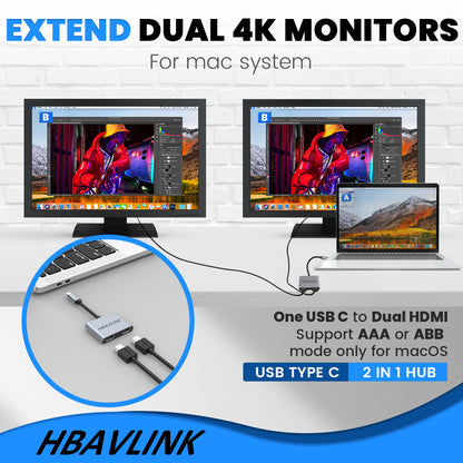 USB C to HDMI Adapter, 4K, Dual Monitor, Dell XPS, HP Spectre, Lenovo ThinkPad.