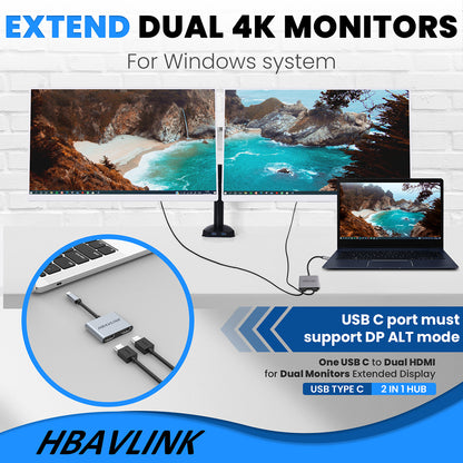 USB C to HDMI Adapter, 4K, Dual Monitor, Dell XPS, HP Spectre, Lenovo ThinkPad.