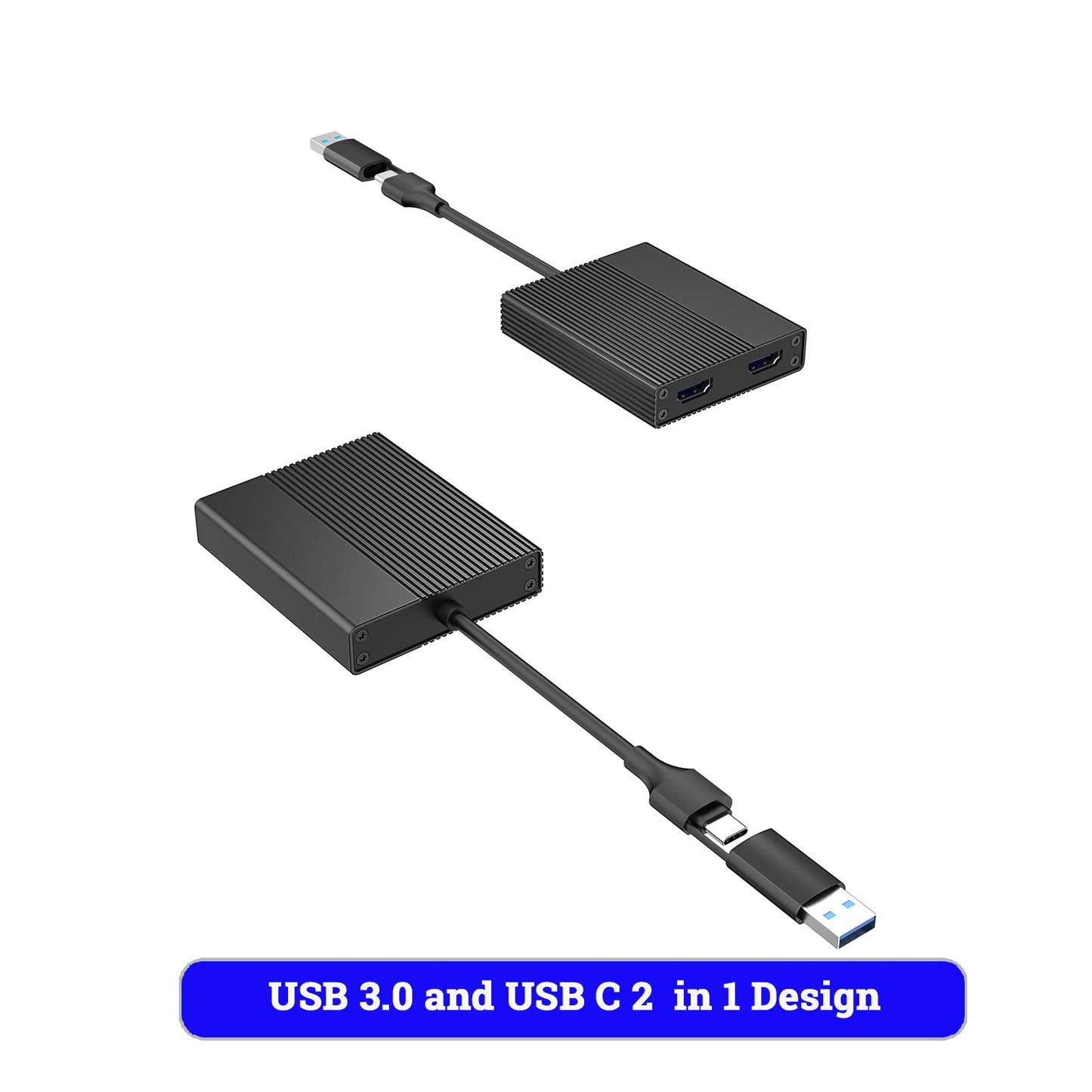 USB Dual Monitor Adapter - 4K 60Hz, Windows/macOS/Android Compatible