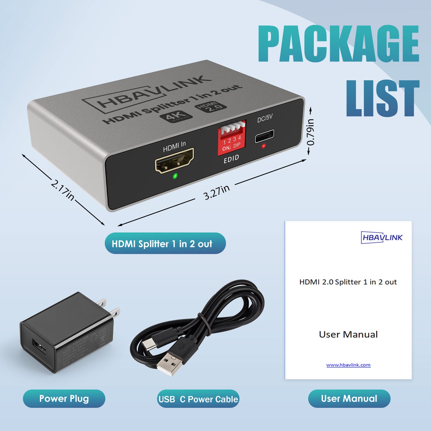 HDMI Splitter 1 in 2 Out 4K 60Hz - EDID Clone, HDCP2.2, HDR, Dolby Atmos, Dolby Vision