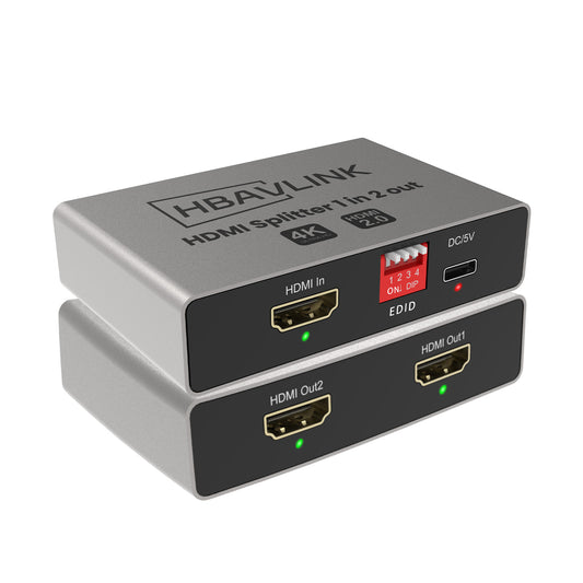 HDMI Splitter 1 in 2 Out 4K 60Hz - EDID Clone, HDCP2.2, HDR, Dolby Atmos, Dolby Vision