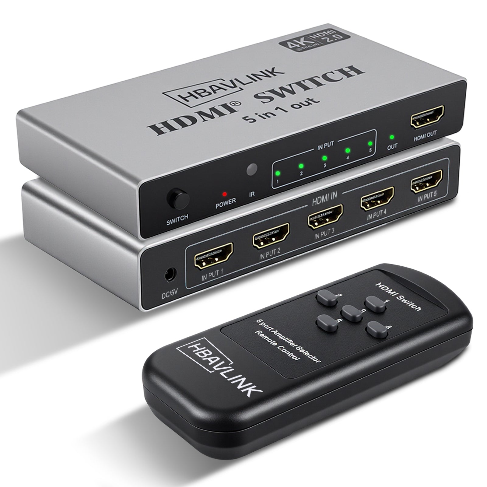HDMI Switch 5 in 1 Out 4K 60Hz, 5 Port HDMI Switcher Selector