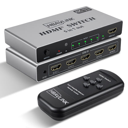 HDMI Switch 5 in 1 Out 4K 60Hz, 5 Port HDMI Switcher Selector
