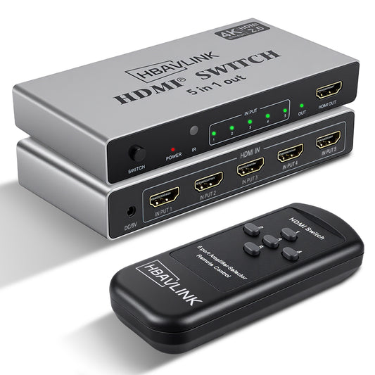 HDMI Switch 5 in 1 Out 4K 60Hz, 5 Port HDMI Switcher Selector